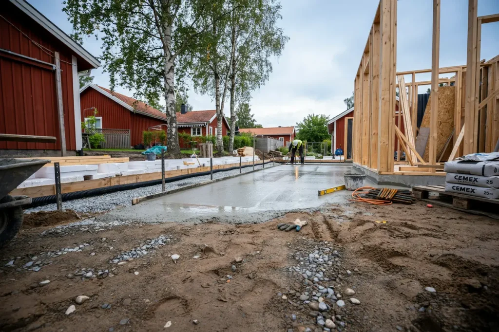 gjuta betongplatta till villa eller tillbyggnad markarbete isolering och vanliga misstag att undvika